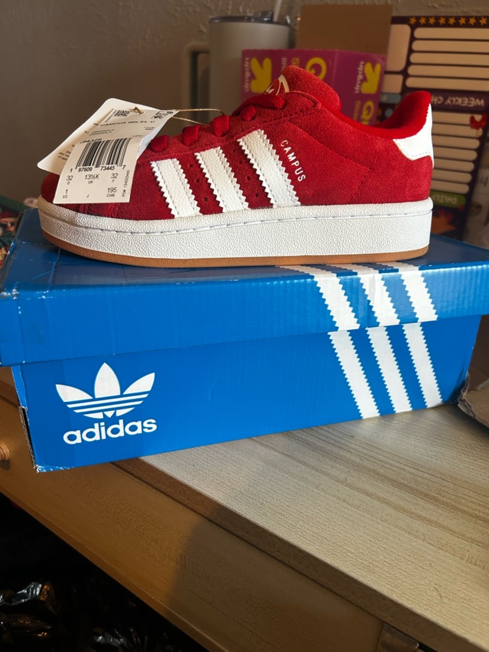 adidas Campus Suede Sneaker in Red with White Stripes - Picture 1 of 2